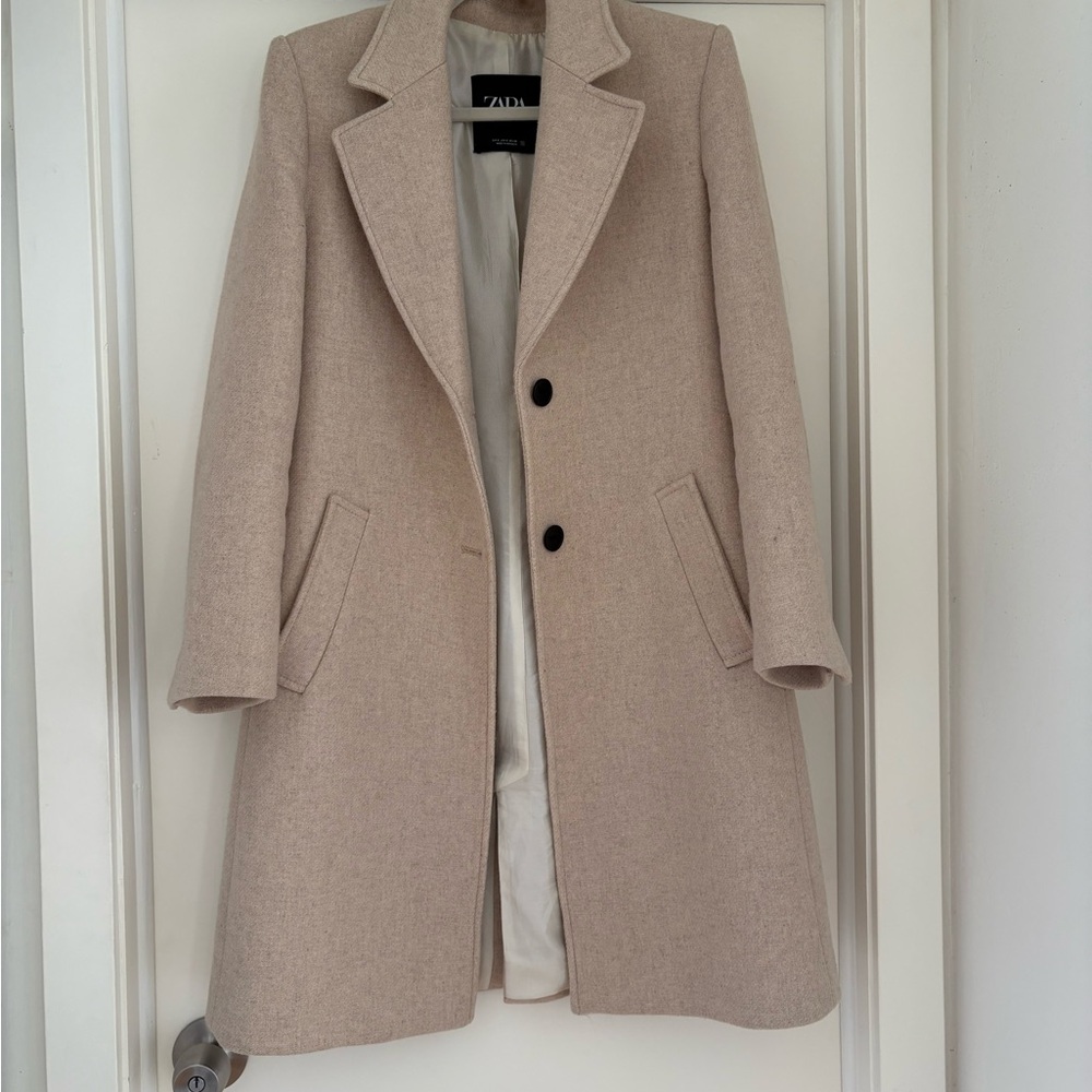 Zara Light Tan Wool Blend Trench/Overcoat